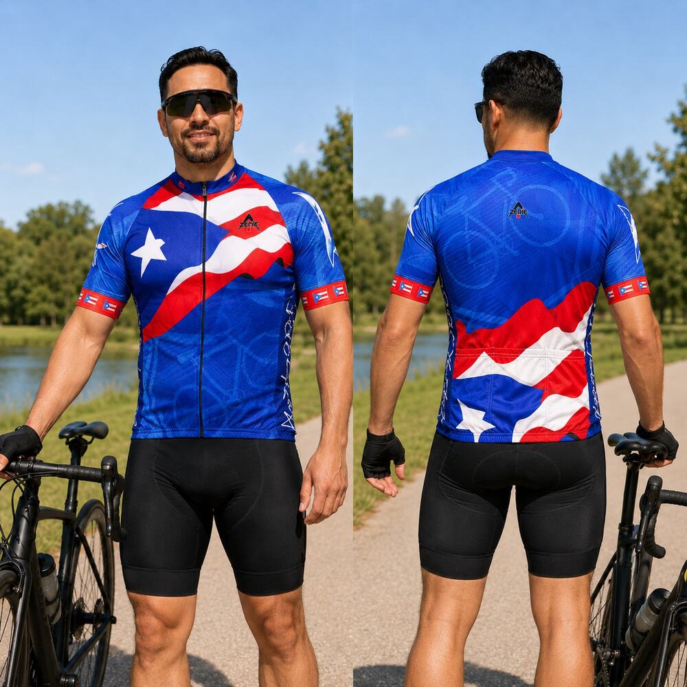Zerie Puerto Rico Cycling Jersey Men's 2XL Full Zip Short Sleeve Made Colombia